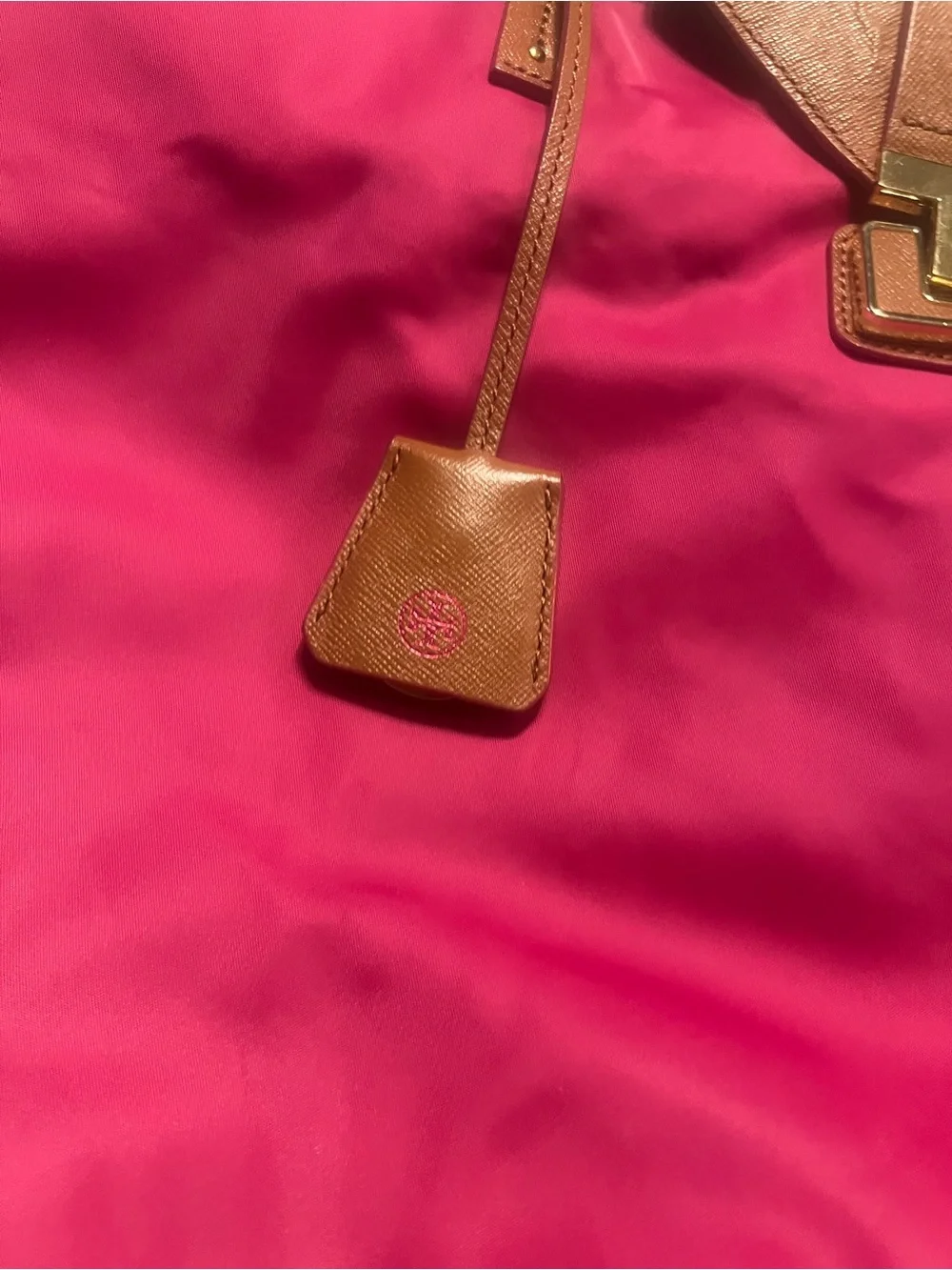 Tory Burch Fuchsia Nylon Tote with Brown Leather Trim